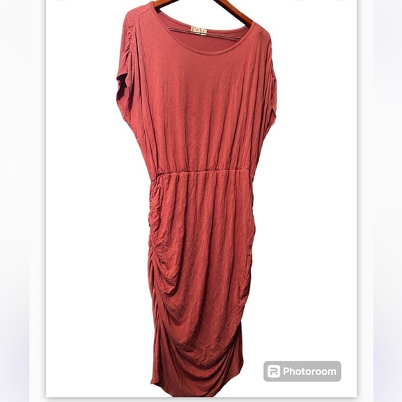 24/7 Maunces Pink Ruched Midi Sheath Dress Sz XL Women - Picture 3 of 6